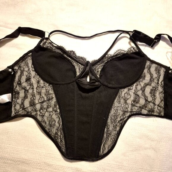 PRETTYLITTLETHING women's size 12 black satin mix thick strap corset New - Picture 5 of 9